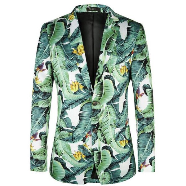 

fashion printed mens blazers new arrivals banana leaf pattern floral suit jackets for men plug size 4xl274b, White;black