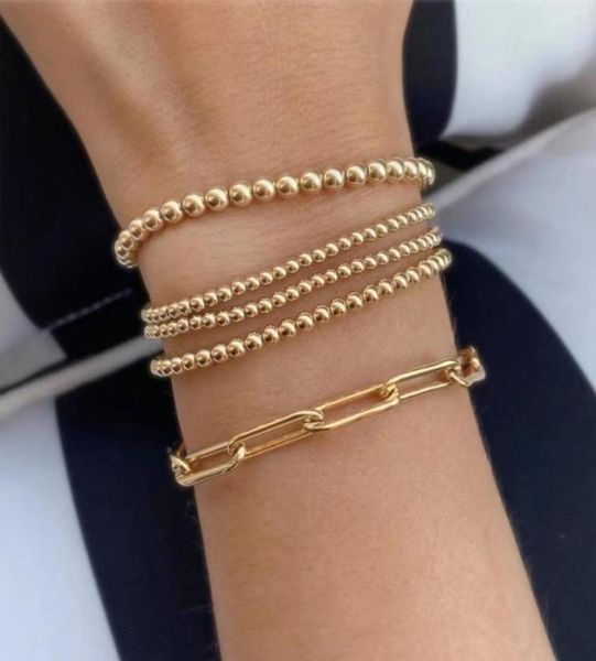 

charm bracelets stainless steel 3mm ball beads cuff for women men gold silver color charms metal statement jewelry5958309, Golden;silver