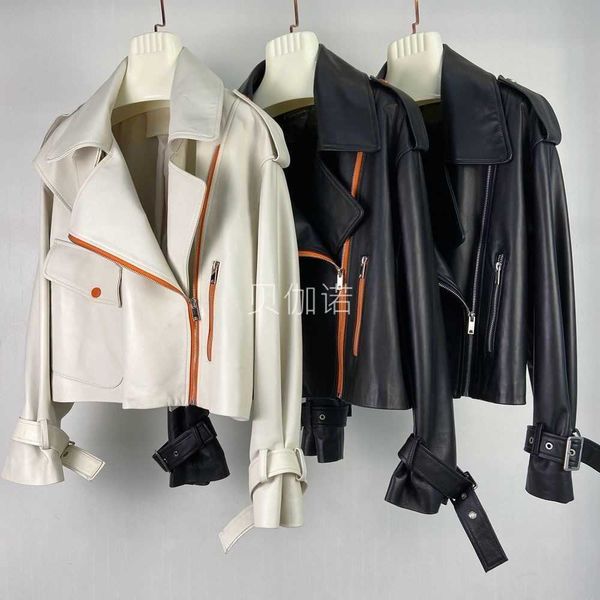 

luxury clothing women leather jackets designer jacket genuine leather coat parkas fashion casual motorcycle suit, Black