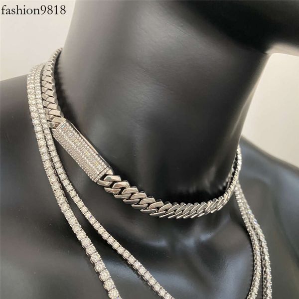 

custom non tarnish hip hop jewelry gold plated moissanite chain 10mm iced out diamond clasp solid sier miami cuban link chain, Silver