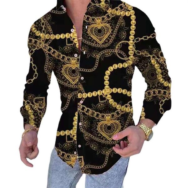 

men's casual shirts autumn mens shirt 2022 fashion digital printing chemise slim lapel print long sleeve men blouse302g, White;black