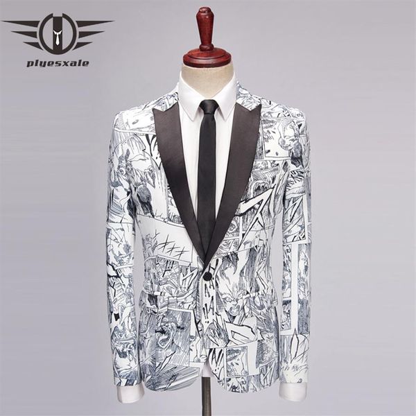 

plyesxale men blazer designs cartoon anime style mens fashion printed blazer slim fit stage blazers hombre causal jacket q469253w, White;black