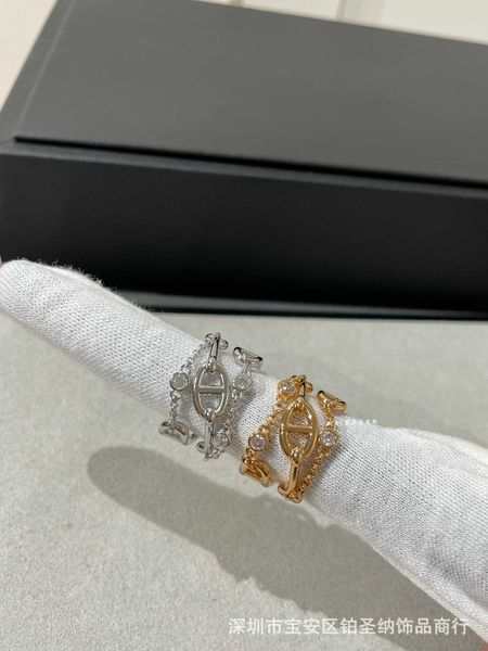 

v golden pig nose ring trendy chain with diamond h family classic series new cnc edition, Silver