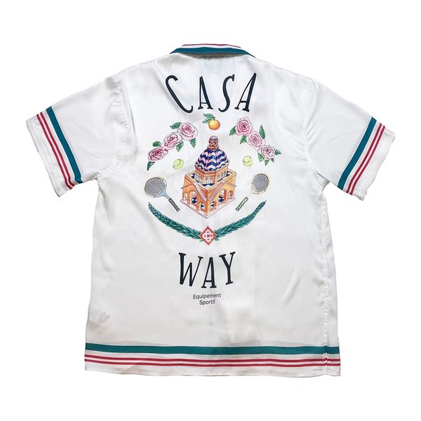

casablanc man designer silk shirt 23ss new castle flowers men and women white twill silk short-sleeved shirt casual shirts casablanca, White;black