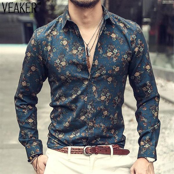 

men's casual shirts 2021 silk satin floral printed male slim fit long sleeve flower print party shirt -3xl185c, White;black