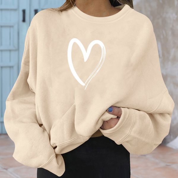 

womens hoodies sweatshirts women hoodie heart printed long sleeve o neck loose sweatshirt girls pullovers autumn winter y2k clothes 230811, Black