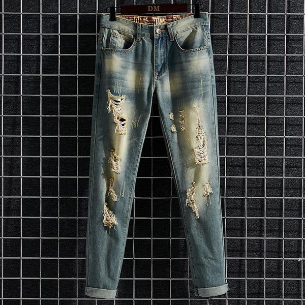 

2020 new men hole slim jeans classic fashion ripped hip hop vintage blue casual denim trousers male brand clothes 28-40302p