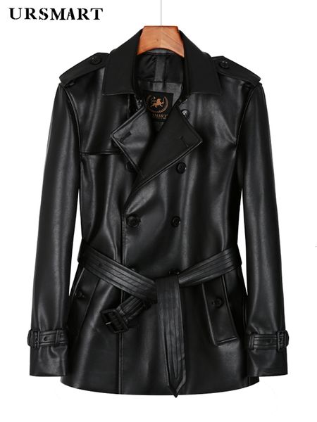 

men's trench coats leather windbreaker men's double breasted short leather jacket british handsome youth trend thickened wool inne, Tan;black