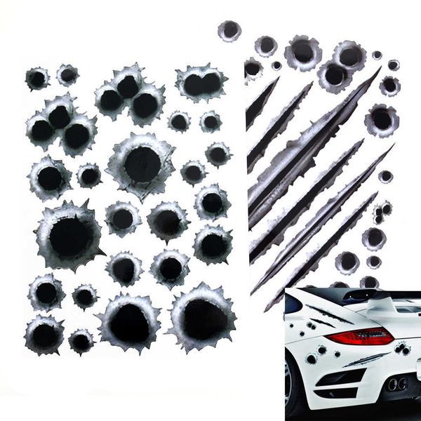 

fashion creative styling 3d fake bullet hole gun s funny stickers decals glue sticker car body r230812