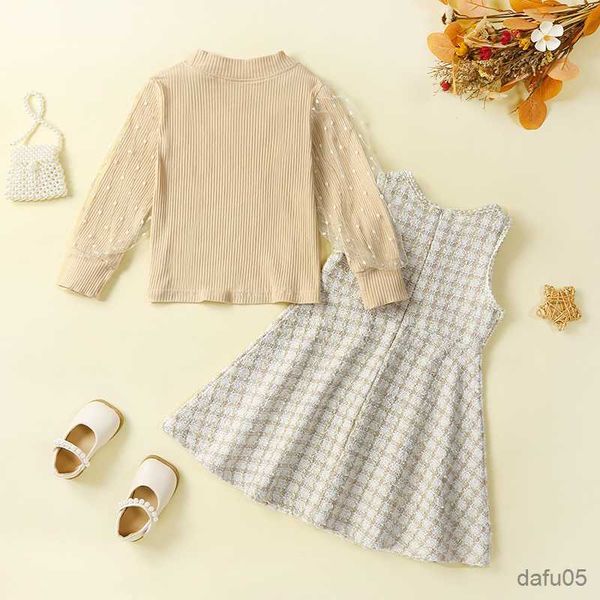 

clothing sets 3-6y fashion autumn winter children kids girls clothing sets ribbed knitted long sleeve sweater+tank dress casual outfits r230, White