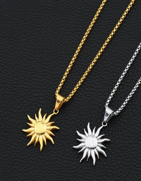 

fashion hip hop jewelry sun pendant necklaces men women 18k gold plated 70cm long chain stainless steel design necklace for gifts3682980, Silver