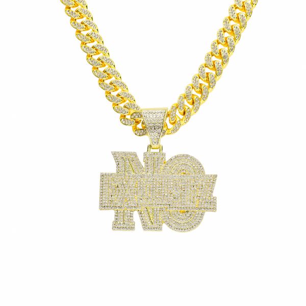 

hip hop men rapper diamond pendant necklace shiny no excuse letters pendant micro-inset zircon jewelry night club accessory sweater collarbo, Silver
