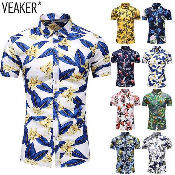 

2020 new men's slim fit floral printed shirts male casual short sleeve hawaiian beach flower shirt basic plus size -7xl169g, White;black