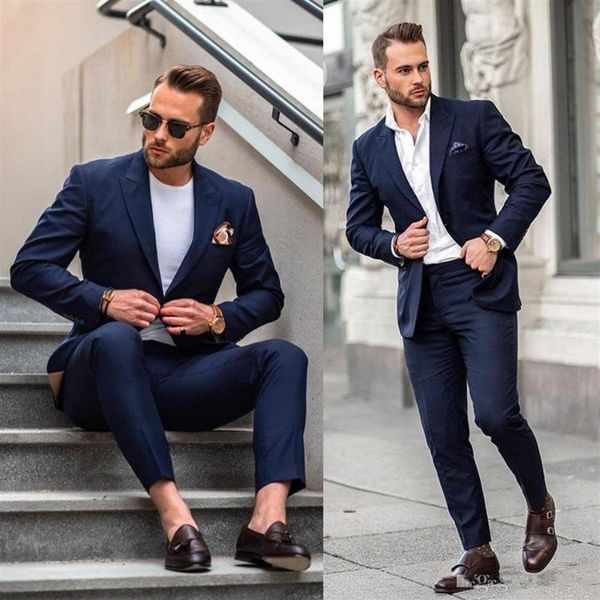 

navy blue casual wedding mens suits slim fit bridegroom tuxedos for men 2 pieces groomsmen suit formal business jacket pant199l, White;black