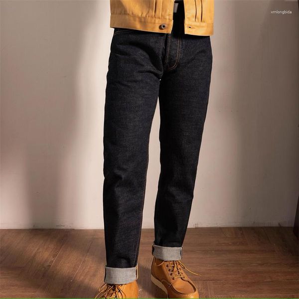 

men's jeans tapered all-season 14oz selvedge denim pants men rinsed, Blue