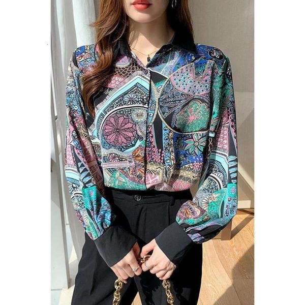 

lantern sleeve floral chiffon shirt for women autumn long sleeved, White