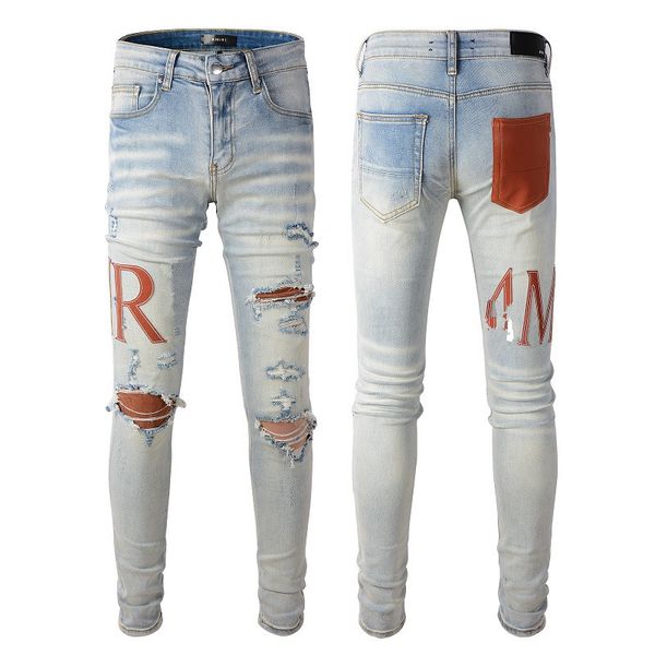 

2023 mens designer distressed jeans ripped biker slim amirily fit motorcycle jeans for man skinny denim pants size 28-40 5aaaaaaaaaaaaa, Blue