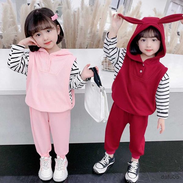 

clothing sets girls clothes sweatshirt pants tracksuits for girls striped costume for girl toddler kids clothing r230812, White