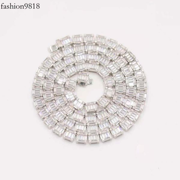 

customized fashion 8mm sterling sier baguette shape d color moissanite diamond cuban chain for jewelry gift, Silver
