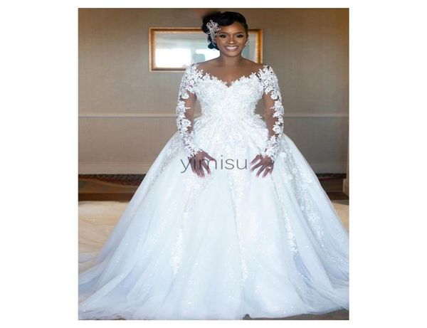 

gorgous ball gown wedding dresses sheer neck long sleeve sweep train illusion bodice appliques beads chapel country bridal gowns3201594, White