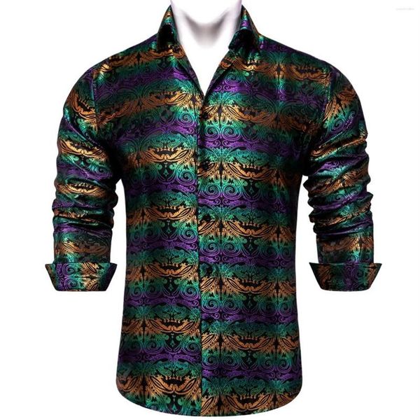 

men's dress shirts purple green yellow paisley for men silk polyster long sleeve luxury tuxedo shirt wedding party clothing324j, White;black