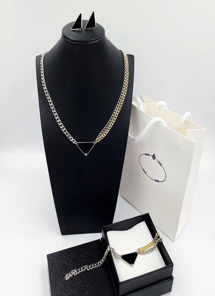

designer necklace gold silver double chain mens womens popular ins classic necklace inverted triangle pendants bracel8252728