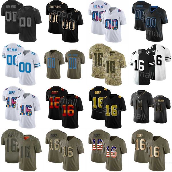 

men football 26 jahmyr gibbs jerseys 16 jared goff 46 craig reynolds 14 amon-ra st brown 11 kalif raymond 8 josh reynolds 89 brock wright 34, Black;red