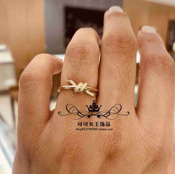 

versatile 925 sterling silver tjiagu ailing same knot series rose gold knotting twisted rope diamond ring senior wedding, Golden;silver