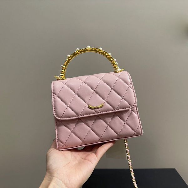 

16x12cm pearl and diamonds letters handle women designer flap bag gold metal hardware lovely quilted tote matelasse chain cross body shoulde