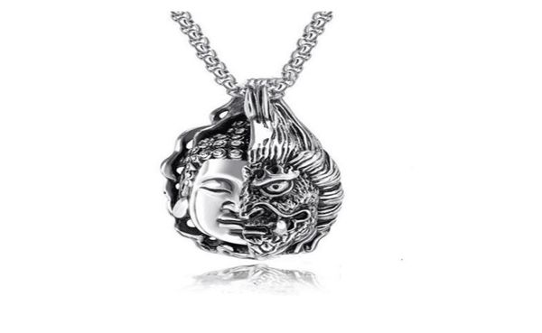 

pendant necklaces stainless steel chain necklace half faced buddha face devil glamour rock hip hop men and women jewelry9884353, Silver