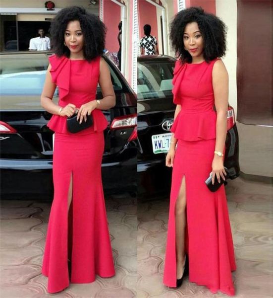 

south african red evening gowns satin peplum front split sleeveless prom dresses zipper back arabic formal party dress2232909, Black