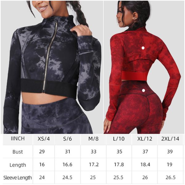 

ll-88027 womens yoga outfits fitness wear sportswear outer short jackets close-fitting apparel running exercise trainer tie-dye long sleeve