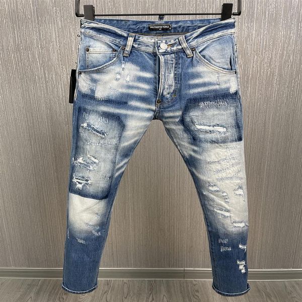 

dsq phantom turtle jeans mens luxury designer jeans skinny ripped cool guy causal hole denim fashion brand fit jeans men washed pa260j, Blue