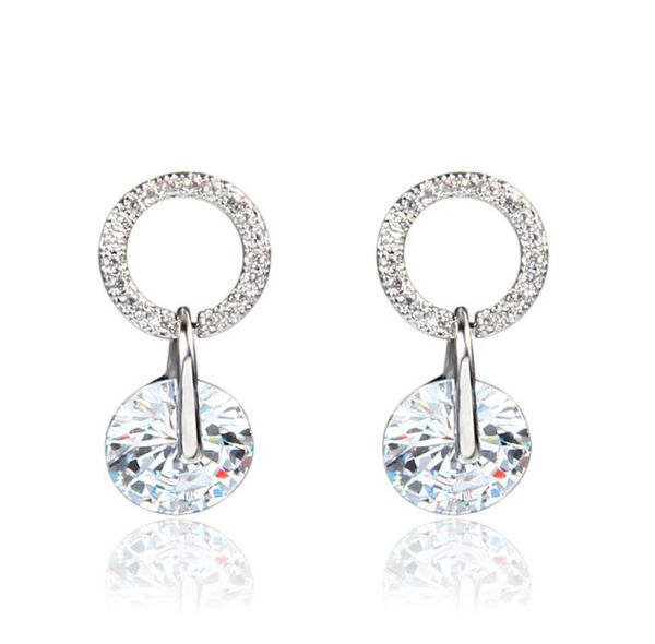 

women temperament shiny big zircon earrings silver round pendant 925 needles wedding jewelry earrings whole ladies noble wild 1182912, Golden;silver