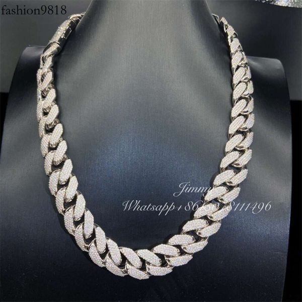 

2021 customized 18mm four row stone width heavy iced out jewelry bust down moissanite diamonds cuban link, Silver