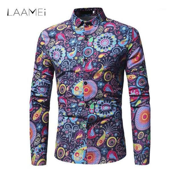 

laamei long sleeved printed shirts men dress slim fit spring autumn africa style big size shirts turn-down hawaiian shirt1310c, White;black