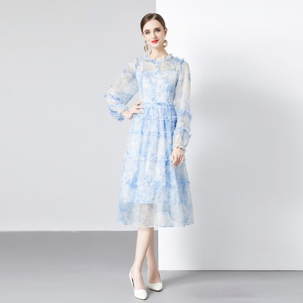 

dress 2023 new women's early autumn boutique heavy craft tie dye temperament fashion dress fashion new round neck medium long sleeve ca, Black;gray