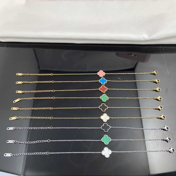

clovers bracelets colorless fashion charm stainless steel four leaf grass bracelet single flower waterproof and sweatproof rural style women, Black