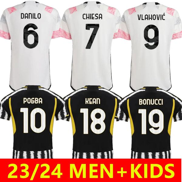 

men kids 23 24 soccer jerseys pogba bonucci vlahovic mckennie 2023 2024 pellegrini cr locatelli chiesa arthur cuadrado football shirt, Black