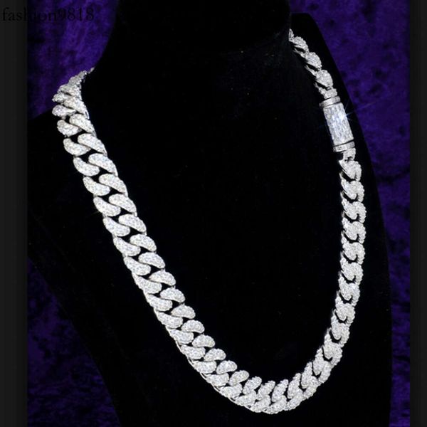 

2023 ice out moissanite diamond gra certificate men's necklace hip hop sterling sier cuban link chain, Silver