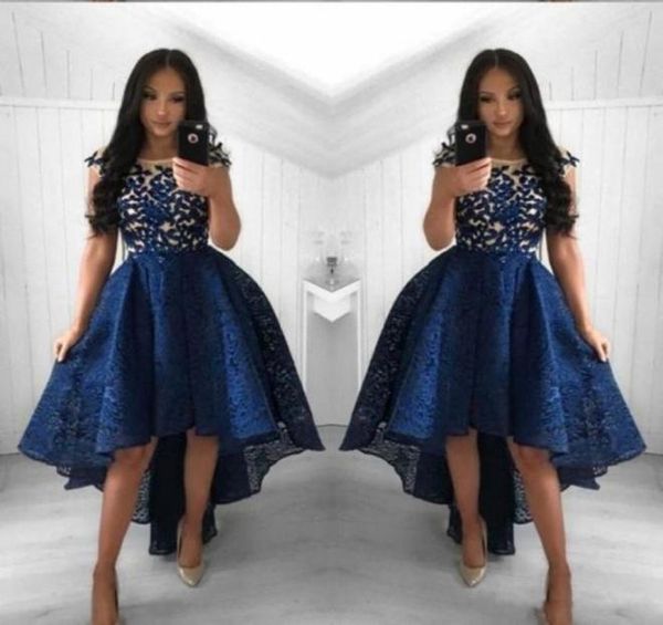 

2019 navy blue cocktail dresses a line crew neck lace high low prom dress short party arabic evening gowns vestidos9883109, Black