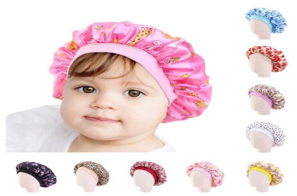 

kids satin bonnet cap floral print turban chemo hat hair accessories girl039s wide elastic band night sleep beanies caps 10pcs6969383