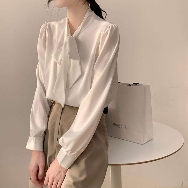 

bow knot white shirt womens long sleeve spring design niche chiffon professional interview formal