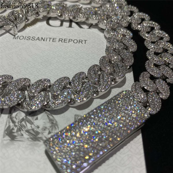 

buss down hip hop jewelry sterling sier cuban necklace 15mm vvs moissanite miami cuban link chain cuban chain bracelet, Silver