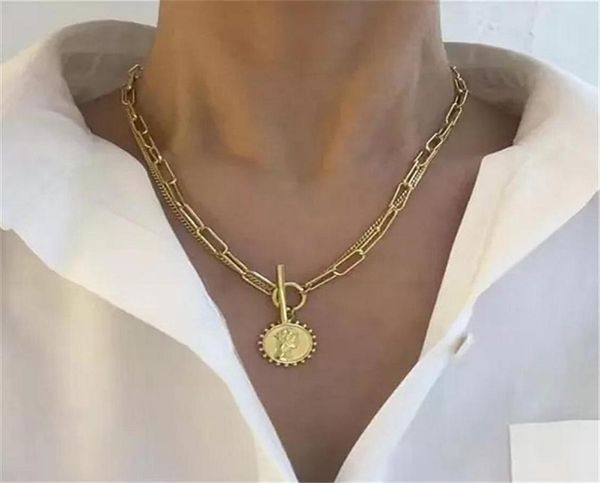 

chokers vintage beauty head necklace multi chains necklaces for women coin pendant gold fashion jewelry8127247, Golden;silver