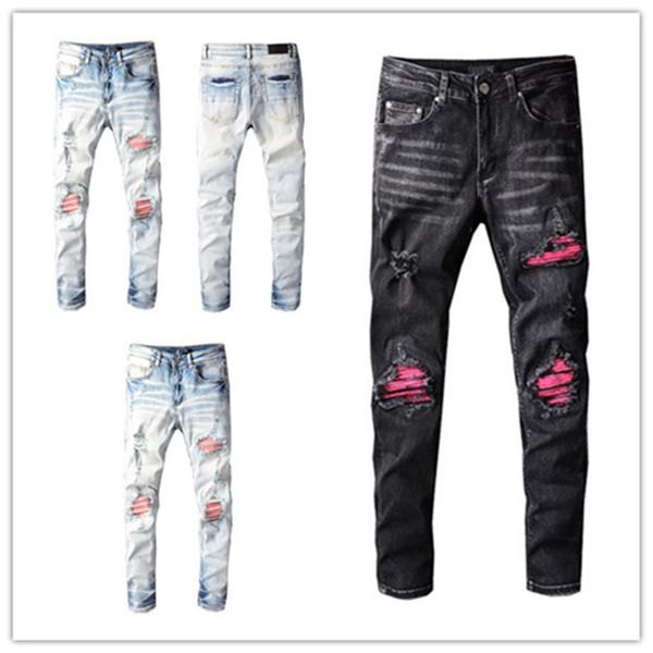 

arrival 2022ss mens jeans fashion comfortable men casual slim-leg knee patch long trousers motorcycle biker pants sim279b, Blue