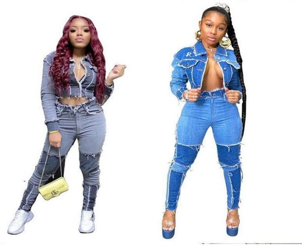 

women039s jeans 2021 sweat suits women trend a variety of fashion stitching high waist slim hip lift tight elastic feet denim t4626919, Blue