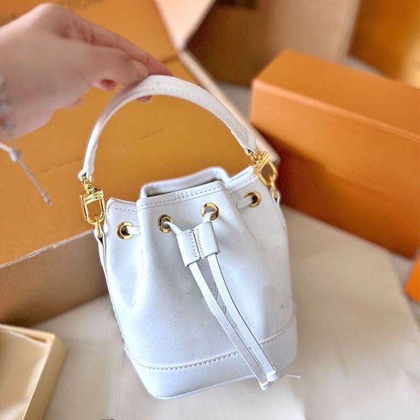 

designer nano noe bag drawstring bucket bags crossbody women leather embroidered letter shoulder-bag women natural beige handbag purse