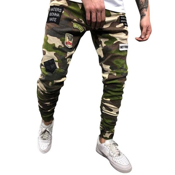 

2020 new mens fashion camouflage casual jeans pants long jeans straight slim fitrousers hip joggers pants203e, Blue