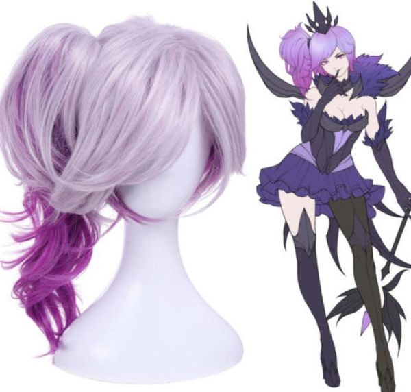 

lol lux elementalist dark ombre purple wavy clip ponytail cosplay wig for women4078328, Black
